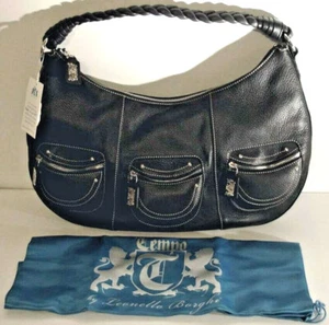 Nuevo Bolso de Cuero Guijarros Negro Leonello Borghi con Triple Cremallera Manija Trenzada - Imagen 1 de 4