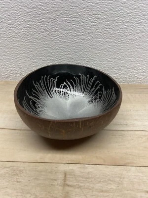 Coconut Shell Trinket Bowl Silver Splash Handmade And Painted - Image 1 of 4