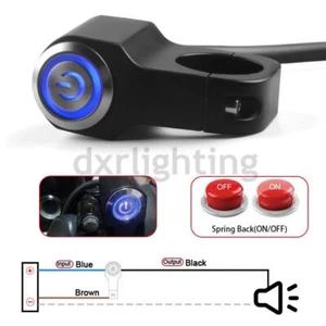 7/8" ATV Motorcycle Handlebar Switch Horn Push Button Light LED Blue Momentary - Picture 1 of 9