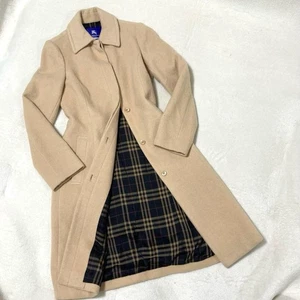 Abrigo largo Burberry Blue Label Angora beige camel cuadros Nova para mujer talla 38 - Imagen 1 de 15
