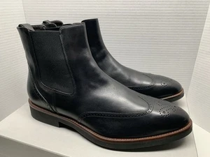 11 Johnston & Murphy Black Men’s Leather Wingtip Chelsea Boots Calfskin Italian - Picture 1 of 13