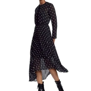 Maje Rivoli Floral Embroidered Black Pleated Midi Dress - Picture 1 of 13
