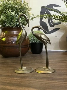 Pair of Vintage PWF Brass Heron Crane Stork Bird Figurines 5.5” & 6.5” Tall MCM - Picture 1 of 11
