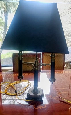 Vtg Chapman Lamp 1972 Bouillotte Fred Cooper Triple Arm Brass Knit  Shade  - Image 1 of 4