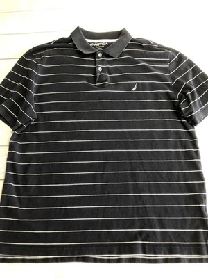 Nautica Polo Shirt Mens 2XL Navy White Striped Classic Fit Cotton Sail Logo XXL - Image 1 of 4