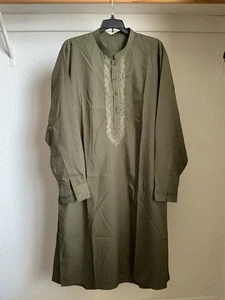 Hombres Shalwar Kameez Paquistaní India Tradicional Ropa Bordada Verde Oliva - Imagen 1 de 8