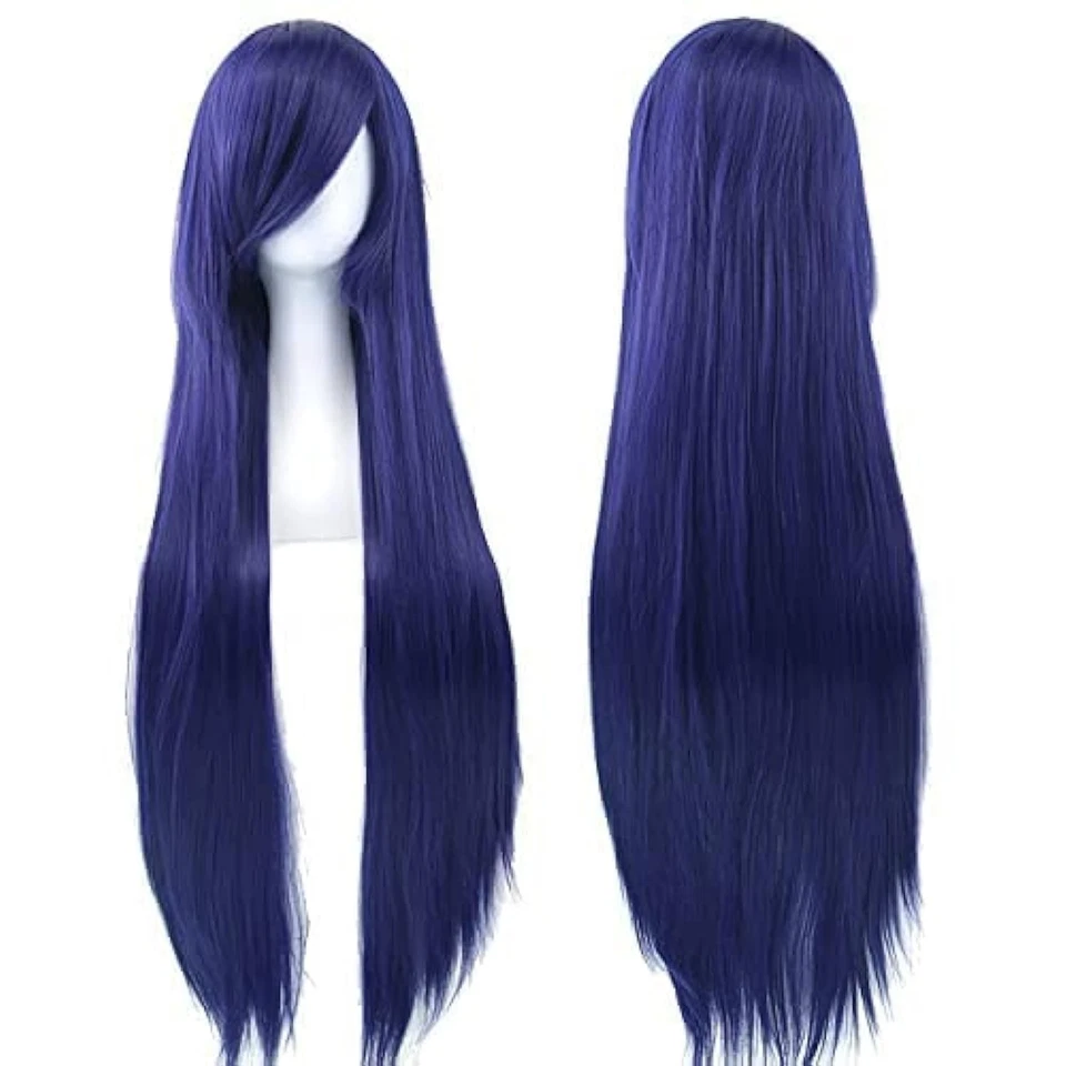 IMISSU 80cm Long Straight Natural Hair Cosplay Wigs with Bangs Dark Blue  - Image 1 of 4