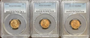 1942-P/D/S Lincoln Cent 3pc Set MS65RD PCGS (#PA46741330) - Picture 1 of 2