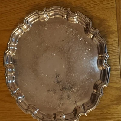 Cavalier Silver Plated Tray Vintage Round 36 cm Dia Scallop Edge Drinks Serving  - Image 1 of 4