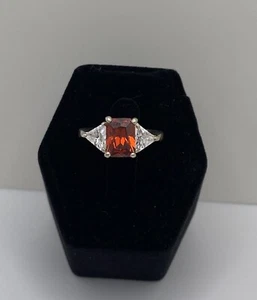 Radiant Cut 3.14ct Garnet & Trillion Topaz Ring Size 5 - Picture 1 of 6