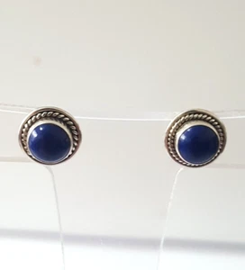 Gorgeous Real Lapis Lazuli Stone Stud Earrings 925 Solid Silver #315652 - Picture 1 of 20