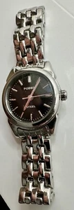 Reloj de acero FOSSIL FS-2519 acero macizo cuarzo para mujer esfera negra batería nueva - Imagen 1 de 6