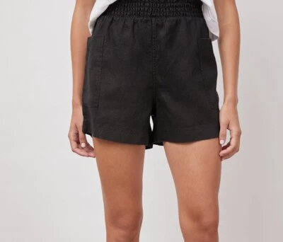 Pantalones Cortos de Verano Rails 100% Lino Negro Talla XS Boho Minimalista Venta al por menor $128 NUEVO CON ETIQUETAS Foto 1 de 4