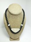 Vintage 16&quot; Black / White Bead &amp; Pendant Necklace In Excellent Condition