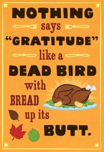 Funny THANKSGIVING Greeting Card, Gratitutde Dead Bird Bread Butt by Hallmark +✉ - Picture 1 of 5