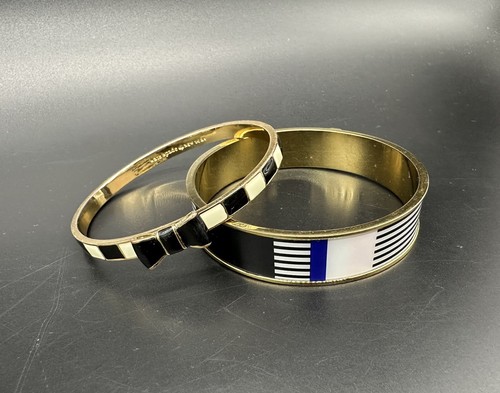 Kate Spade Bracciali Braccialetti Nero Bianco Blu Fiocco Strisce Tono Oro Metallo