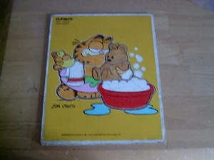 VINTAGE WOODEN PLAYSKOOL TRAY PUZZLE 6 PIECES, JIM DAVIS GARFIELD, POOKY 1978 - Picture 1 of 5