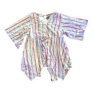 Torrid Size 2 (18-20) Striped V Neck Blouse Tunic Cross Cross Strappy Back - Picture 1 of 13