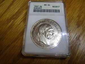 UNGARN 1907-KB Silber 5 Korona Krönung Gedenk KM489 ANACS MS64 - Bild 1 von 6