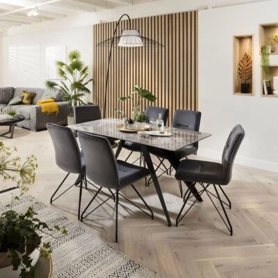 Quatropi Rectangular Ceramic Dining Table Table 6 Seater Set - Grey Marble Effec - Image 1 of 4