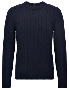 New With Tags Hugo Boss Namazio Cable knit Crewneck Sweater navy - Size L - Picture 1 of 8