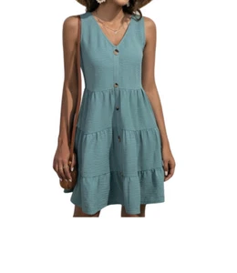 Suvimuga Woman Green Button-Accent  V-Neck Sleeveless Dress, Size XL - Picture 1 of 8