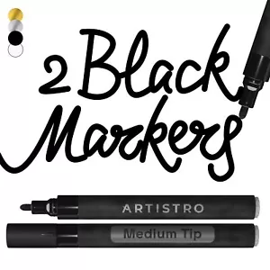 2 Black Acrylic Paint Pens for Rock Painting Ceramic Wood Glass Metal Plastic... - Picture 1 of 6