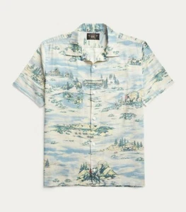 Double RL RRL Ralph Lauren Print Linen-Blend Camp Hawaiian Aloha Shirt - Picture 1 of 9