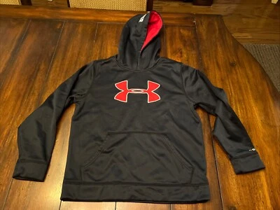 Boys Under Armour Storm Hoodie Black And Red Size Youth Large YM Loose Free Ship - Image 1 of 4