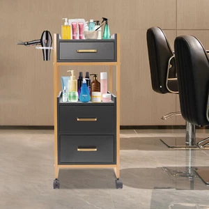 3 Drawers Mobile Salon Storage Cart Gold&Black Hair Dryer Holder Cart w/Casters - Picture 1 of 6