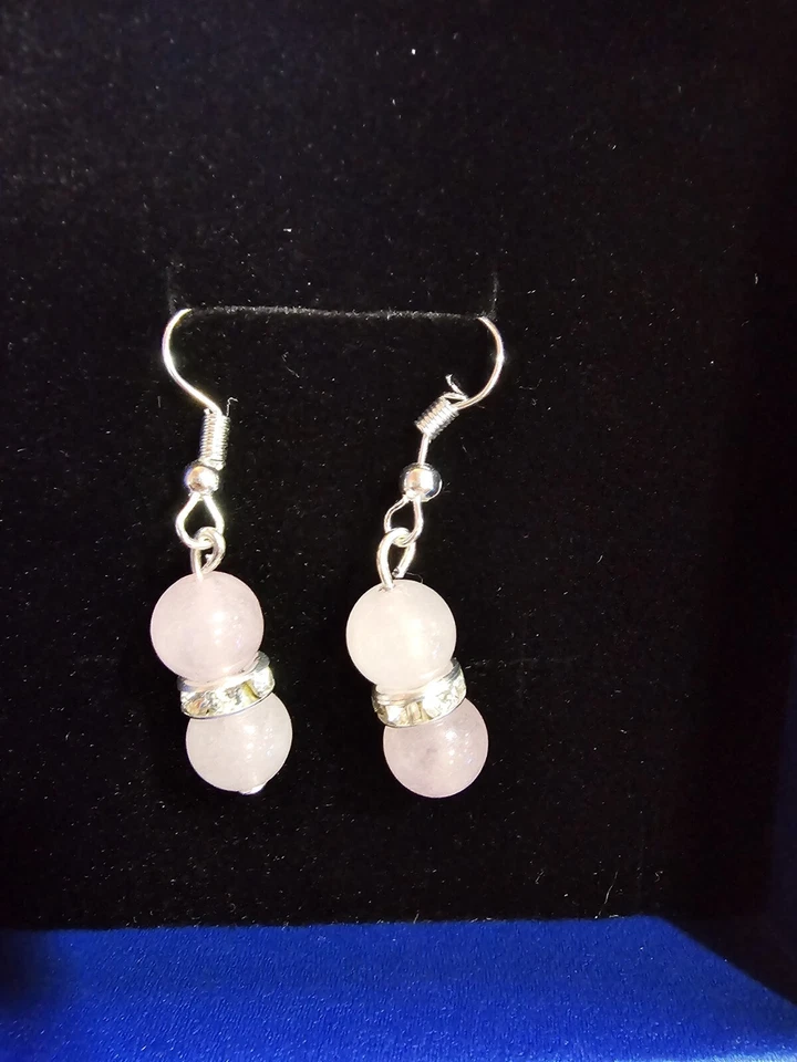 Серьги из розового кварца ручной работы с ушными проводами из чистого серебра - Изображение 1 из 1
