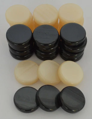 30 Small Acrylic Backgammon Checkers - Chips Black & Ivory 1 inch - High Quality - Image 1 of 2