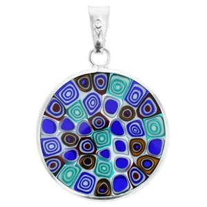 Glas von Venedig Murano Glas Millefiori Anhänger Halskette rund in Sterlingsilber - Bild 1 von 4