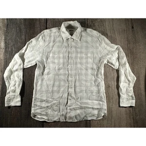 Joseph Abboud Herren weiß creme kariert Leinen Knopfleiste Hemd Größe Large - Bild 1 von 8