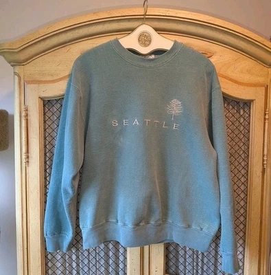 Nutex 100% Cotton Sage Green Seattle Washington PNW Graphic Crew Neck Sweatshirt - Image 1 of 4