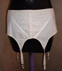 Vintage 50s Beautee Fit Hollywood Calif Garter Belt Ivory Metal Hook 100% Cotton - Picture 1 of 6