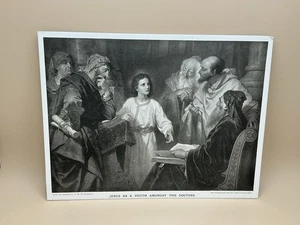 Jesus als Jugendlicher unter den Ärzten, 9,25”x6,75” Druck auf Montafel. - Bild 1 von 2