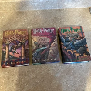 Harry Potter Books 1–3 1st Edition Hard Covers US Scholastic Book 2 Damaged READ - Picture 1 of 23