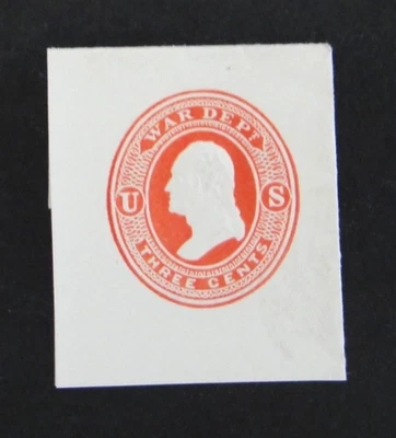 US Official Stamp Envelope UO34 3c 1873 War Dept Vermillion Cut Sq Full Corner - Image 1 of 2