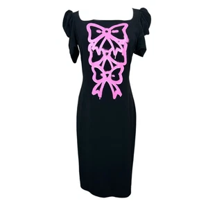 Vestido Boutique Moschino Y2K Lazo Manga Abullonada Negro Talla 6 Punk Glam - Imagen 1 de 6