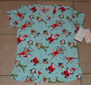 NEW NWT Sz Medium Stretchy Christmas Nurse Medical Hospital Uniform Scrub Top - Picture 1 of 3