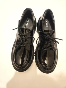 Cider Women`s Loafers Black Patent Leather Size 9.5 (41) Laces - Picture 1 of 8