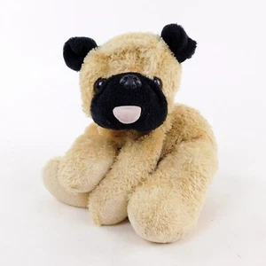 Aurora Pug Plush Dog Bean w Stuffing Filled 12" Laying Beige w Brown Face Ears - Picture 1 of 9