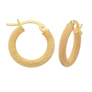Bevilles Fancy Mesh 10mm Hoop Earrings in 9ct Yellow Gold - Picture 1 of 1
