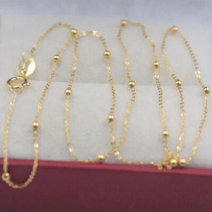 18K Gold Bead & O Chain Necklace Women 16" 18" 20" 22" 24" 18k Yellow Gold - Picture 1 of 8