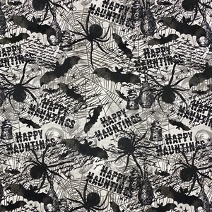 Halloween Happy Haunting Spiders Bats Sewing Quilting Cotton Fabric 1/2 Yard - Picture 1 of 2