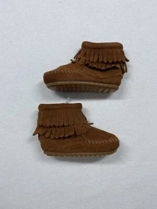 MINNETONKA Toddler Size 2 Kids Double Fringe Zip Suede Ankle Boot Brown 1292 - Picture 1 of 7