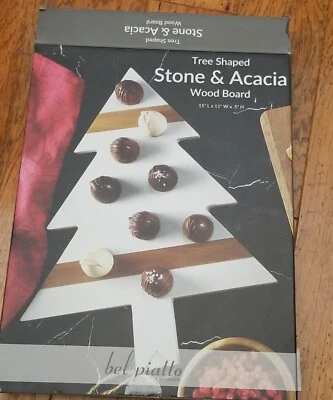 Serving Stone Acacia Wood Board Dessert Charcuterie Christmas Tree Shaped  - Image 1 of 4