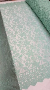 Fabric By The Yard Mint Guipure Embroidered On Mesh Floral Scallops Dress - Picture 1 of 9