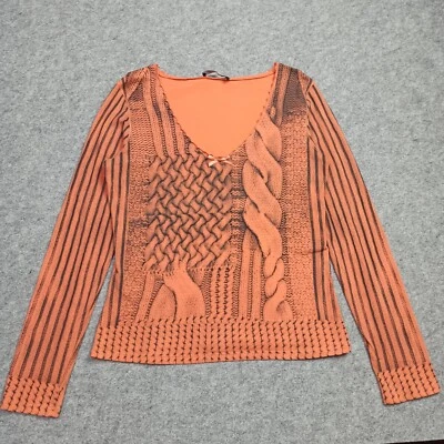 Marc Cain Womens Shirt N5 - 42 Orange Stretch Cotton Jersey Top Blouse XL - Image 1 of 4